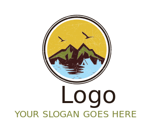 glamping logo campsite next mountains in circle