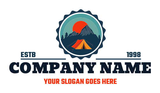 travel logo campsite badge with tent mountains
