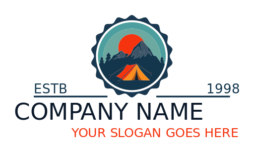 travel logo campsite badge with tent mountains