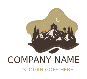 travel logo tent moon camper on mountains