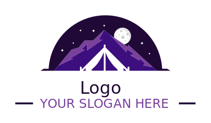 travel logo tent under purple mountains and moon