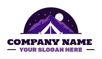 travel logo tent under purple mountains and moon