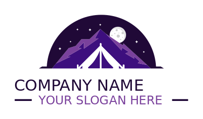 travel logo tent under purple mountains and moon