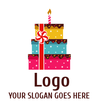 food logo candle and ribbon on birthday cake