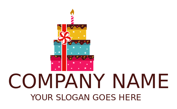 food logo candle and ribbon on birthday cake