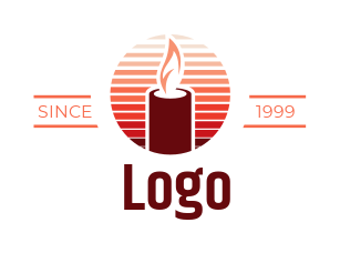 religious logo flaming candle in stripe circle