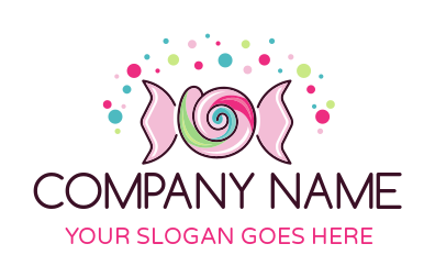 candy store logo in wrapper with colorful dots