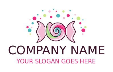 candy store logo in wrapper with colorful dots