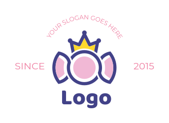create a candy store logo in wrapper with crown