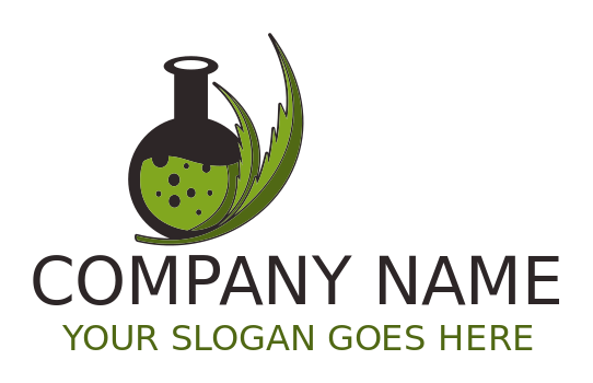 medical logo maker flask behind marijuana leaves
