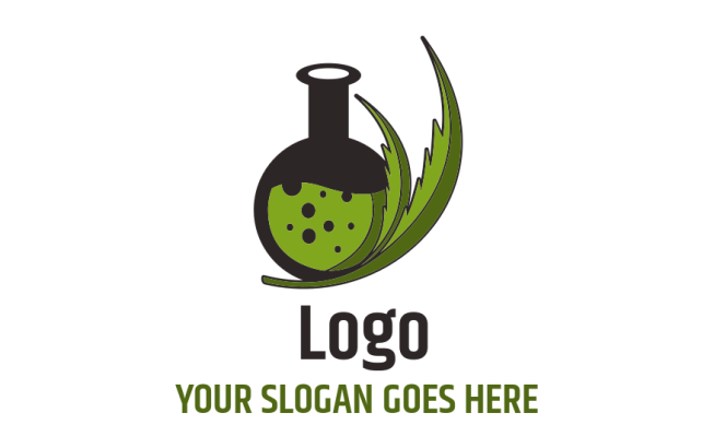 medical logo maker flask behind marijuana leaves