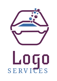 car wash logo with bubbles in hexagon