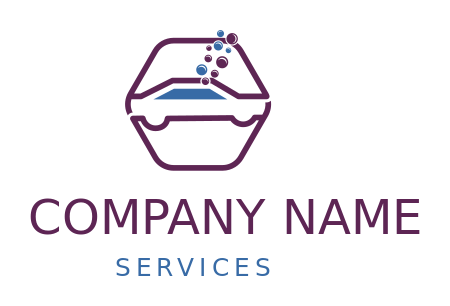 car wash logo with bubbles in hexagon