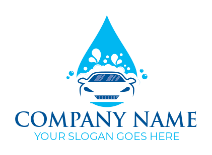 cleaning logo maker car wash with water and bubbles on automobile in drop shaped 