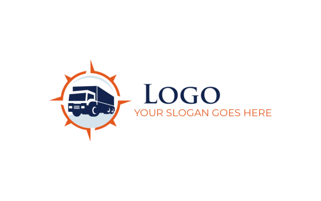 logistics logo maker cargo truck set in compass - logodesign.net
