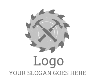 Carpentry saw blade with crossed hammers | Logo Template by LogoDesign.net