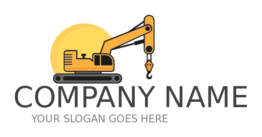 construction logo cartoon crane with hook in sun