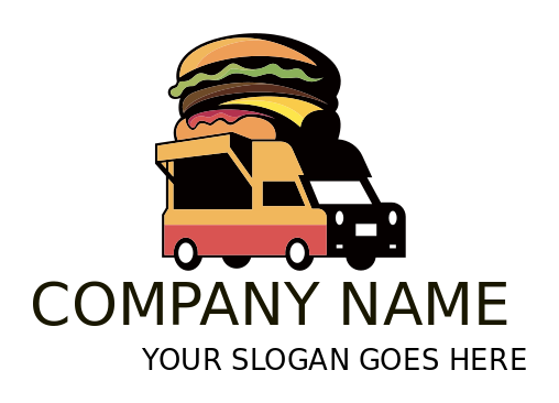 cartoon food truck with burger on top logo creator