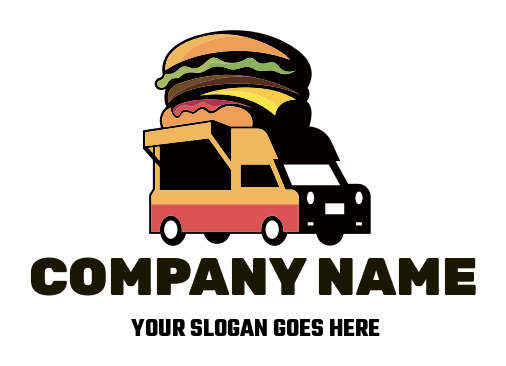 cartoon food truck with burger on top logo creator