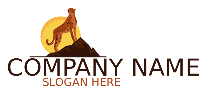 animal logo cheetah on rocks sun at the back