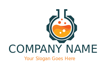 research logo chemical flask merged with gear