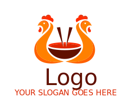 restaurant logo chickens bowl and chopsticks