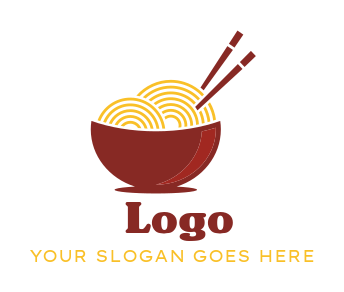 Chinese restaurant logo noodles bowl and chopsticks