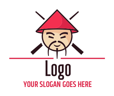 restaurant logo chopsticks behind Chinese chef