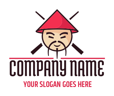 restaurant logo chopsticks behind Chinese chef