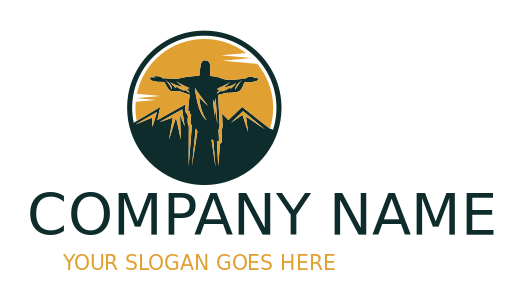 design a religious logo Christ the Redeemer in front of mountain