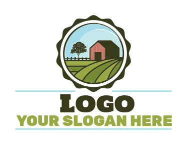agriculture logo farm field with barn and tree