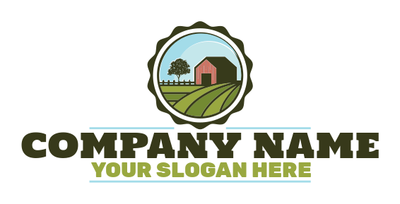 agriculture logo farm field with barn and tree