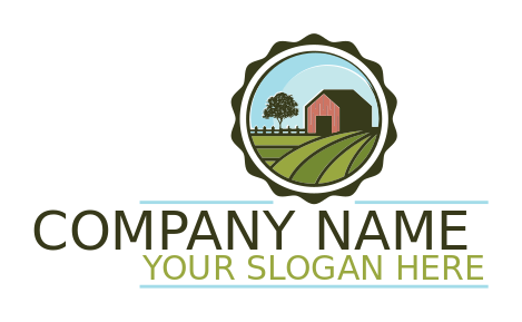 agriculture logo farm field with barn and tree