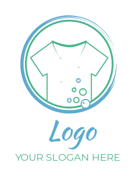 drycleaner logo circle with shirt and bubbles