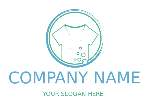 drycleaner logo circle with shirt and bubbles