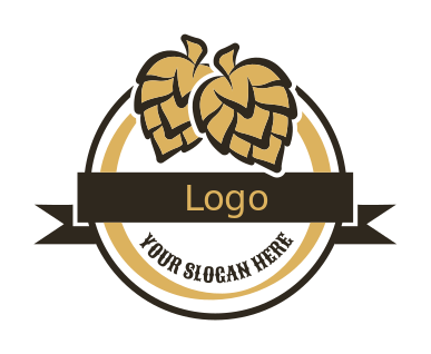 beer pub logo pine cones in circle with ribbon