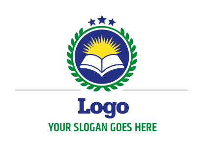 circular badge laurel for private school with sun on book | Logo