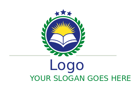 circular badge laurel for private school with sun on book | Logo