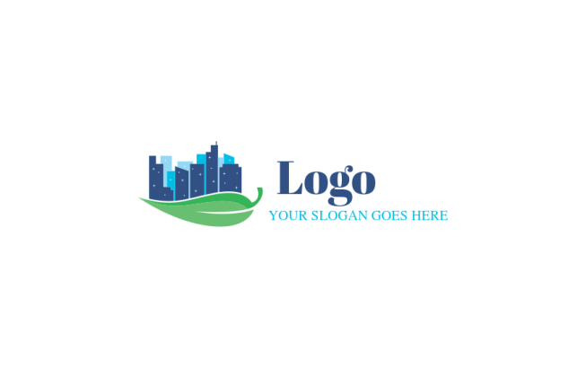 real estate logo city skyline with leaf & stars