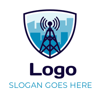 communication logo cityscape signal tower shield