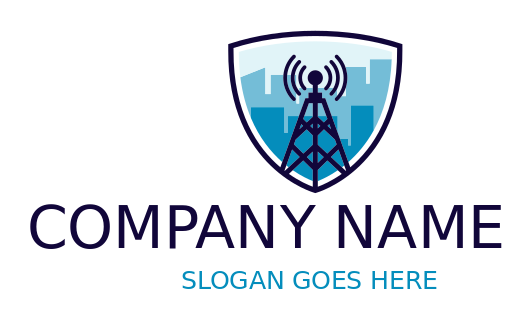 communication logo cityscape signal tower shield