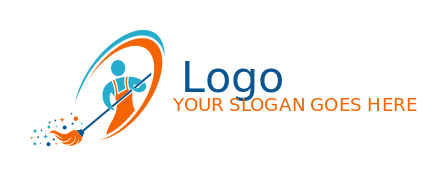 cleaning logo cleaner holding mop in swooshes