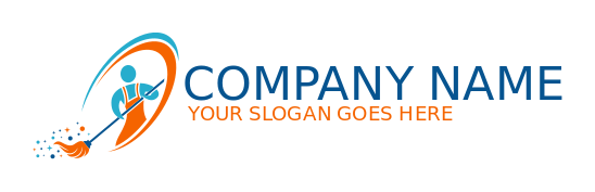 cleaning logo cleaner holding mop in swooshes