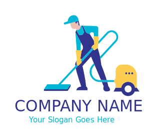 cleaning logo template man with vacuum cleaner