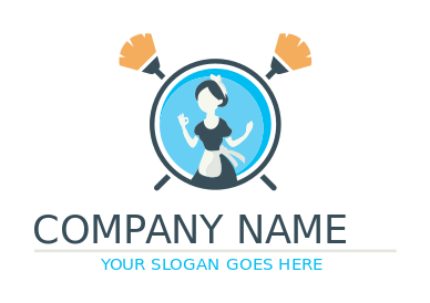 cleaning logo maid in circle with two brooms