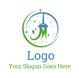 cleaning logo icon mop with swooshes and stars