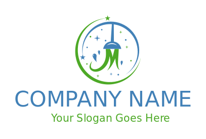 cleaning logo icon mop with swooshes and stars