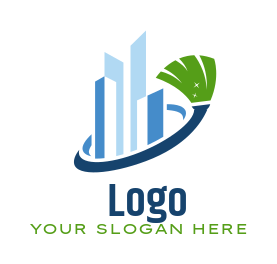 cleaning logo swoosh mop around buildings