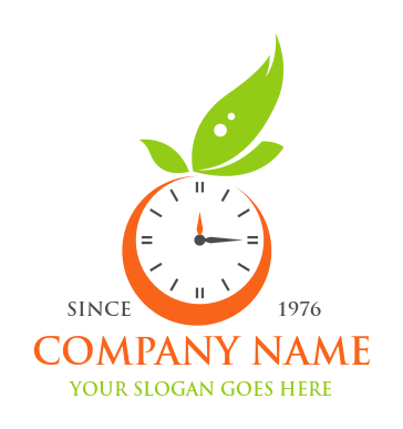 nutritionist logo orange shape clock with leaves