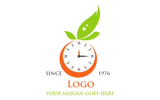 clock in shape of orange with leaves logo idea